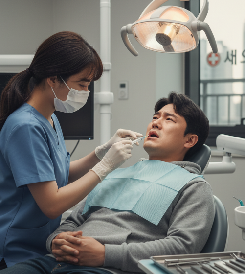 치과에서 마취 주사를 맞는 모습