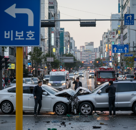 비보호 좌회전 빨간불 신호 사고