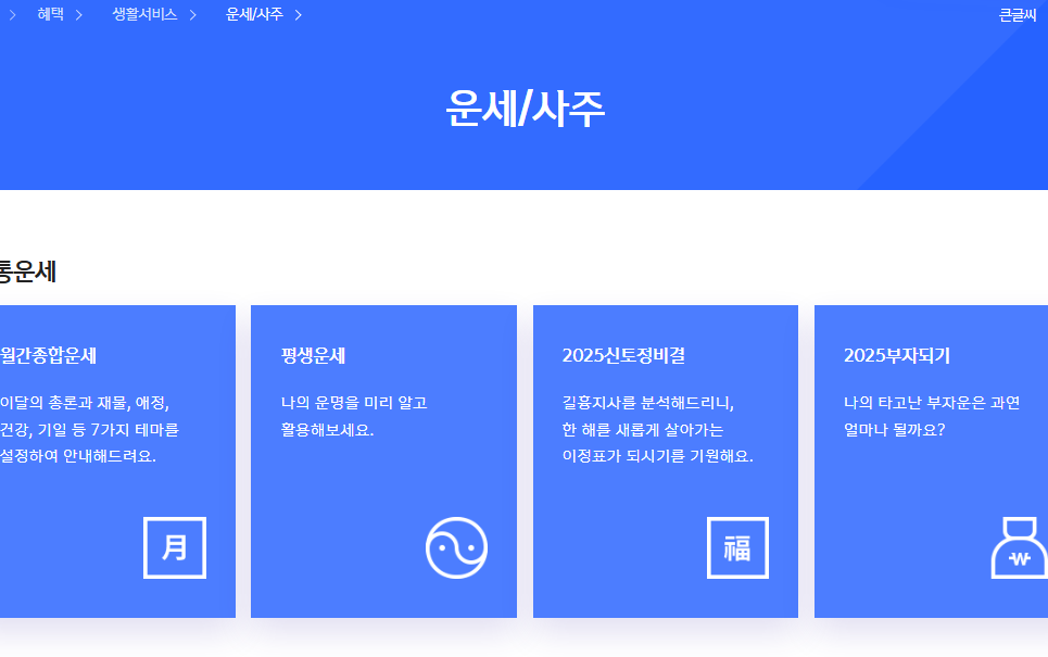 신한라이트 무료 운세 사이트 화면