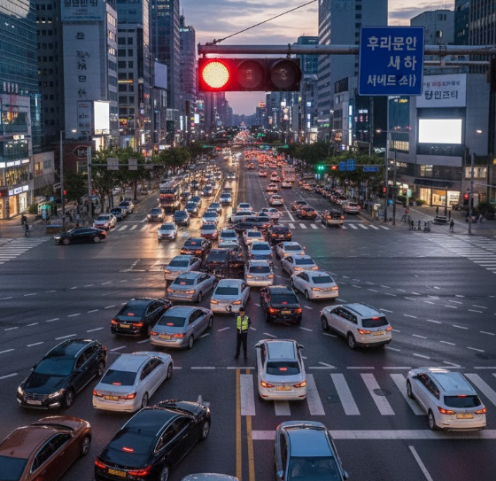 정체된 교차로 상황
