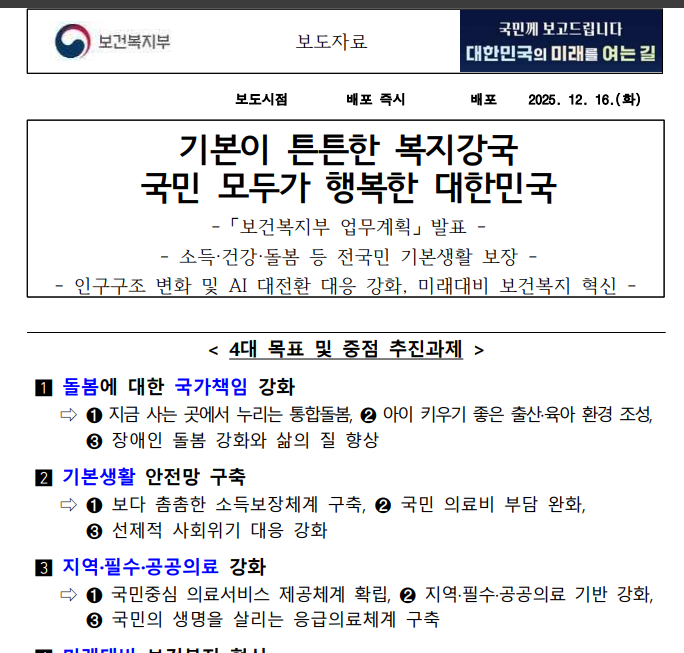 실제 보건복지부 정책 발표 자료