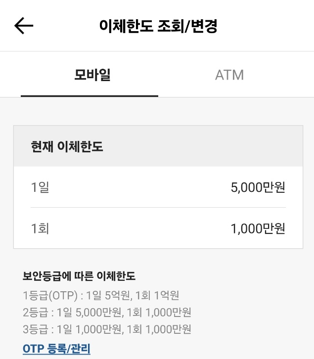 카카오뱅크 이체한도 확인