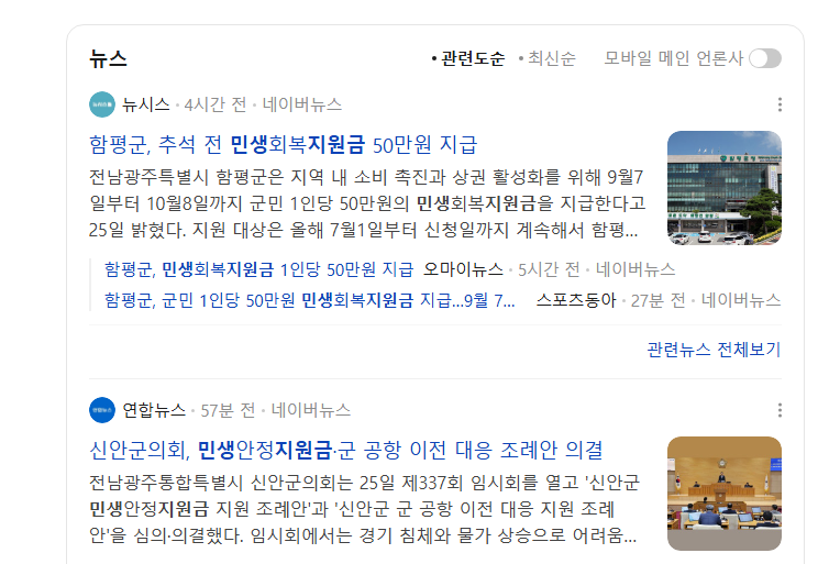 민생지원금 뉴스 소식