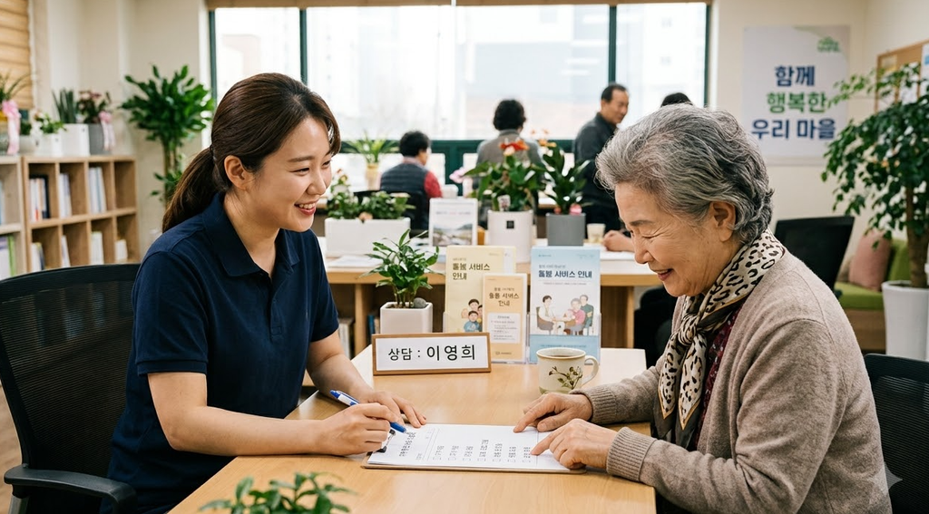 그냥드림 신청하고 있는 할머니